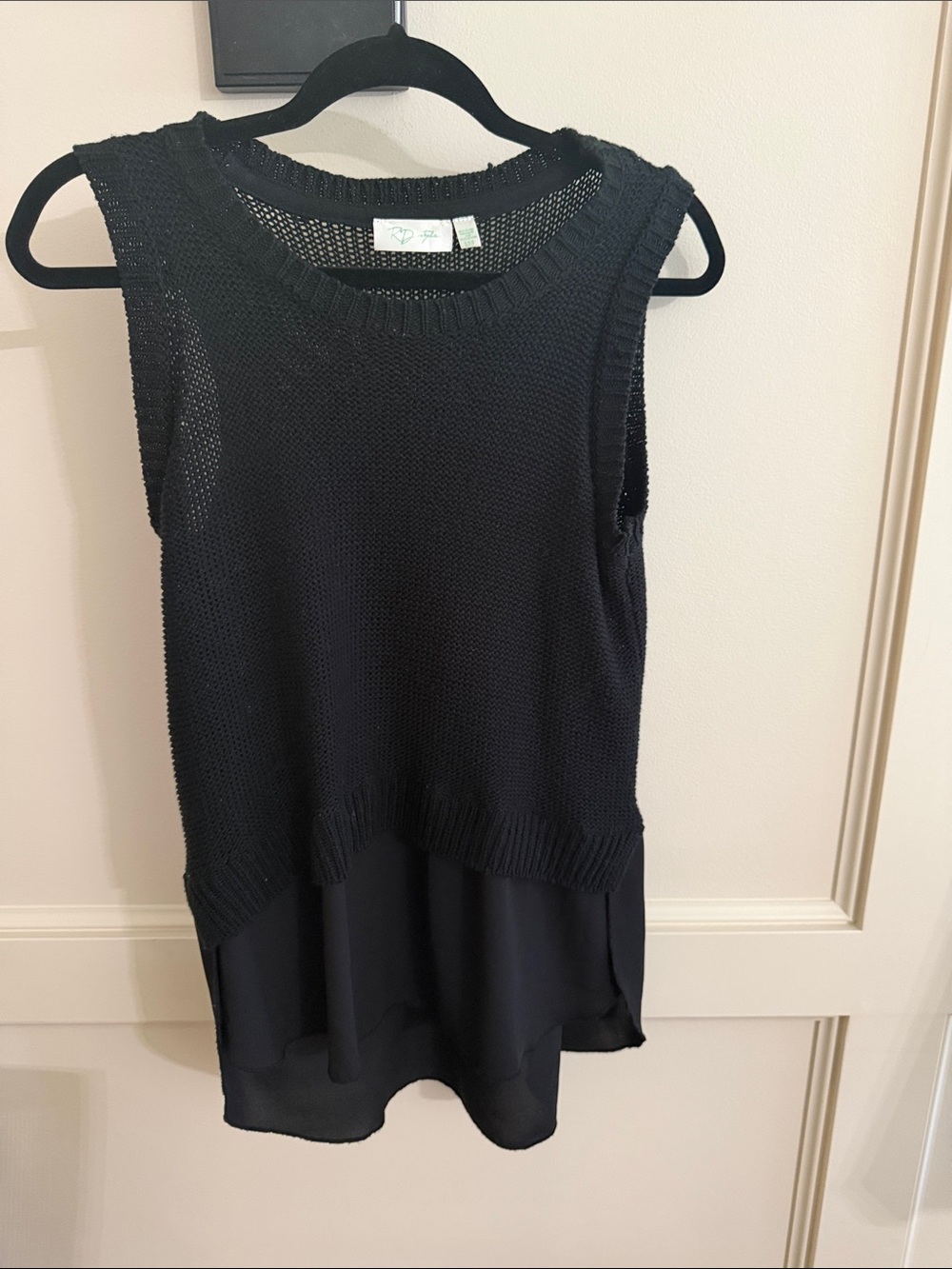 RD Style Black Layered Knit & Chiffon Tank